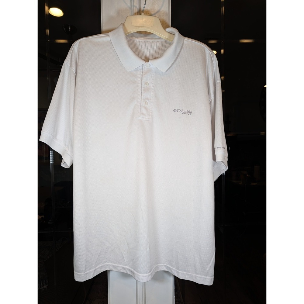 Columbia PFG Polo Shirt White Omni-Shade UPF 50 Omni-Wick Short Sleeve XL